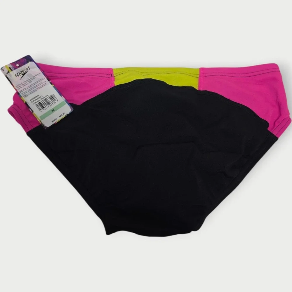 NWT Speedo Mens Size 34 Anthracite Flare Pink Swim Brief Trunks Endurance BLACK